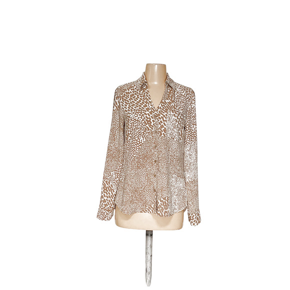 Express Beige Leopard Print Button-Up Top - Picture 1 of 4